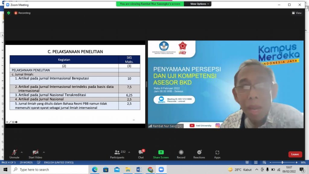 Kepegawaian Universitas Ivet Selengarakan Pelatihan, Penyamaan Persepsi, dan Ujian Asesor BKD