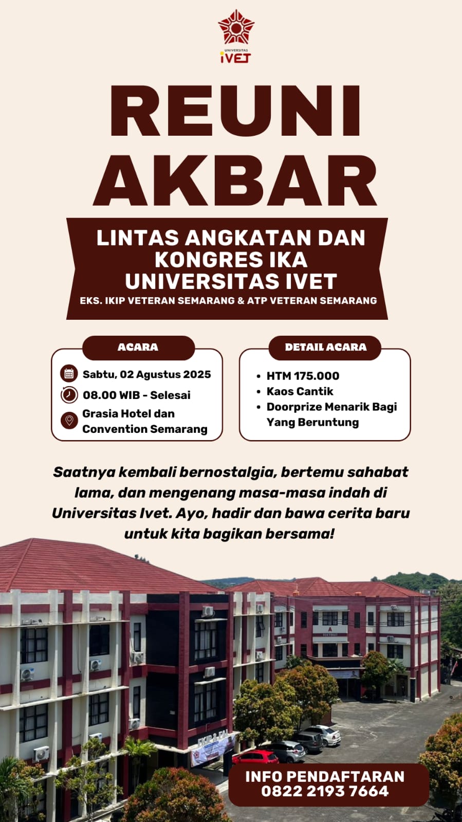 REUNI AKBAR UNIVERSITAS IVET SIAP DIGELAR: WADAH NOSTALGIA LINTAS ANGKATAN